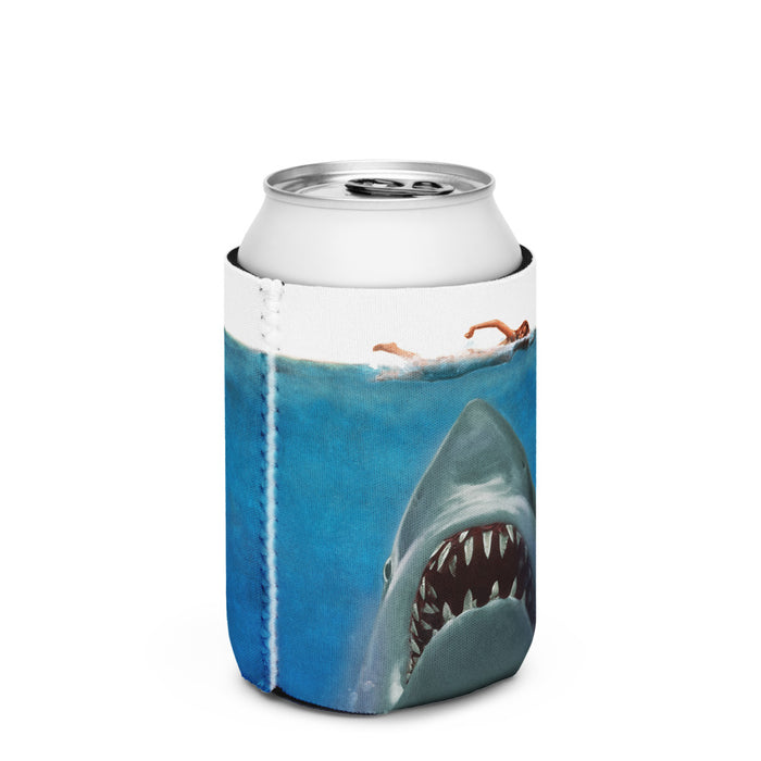 Angle view of the can cooler displaying the wrap-around design and durable insulating material