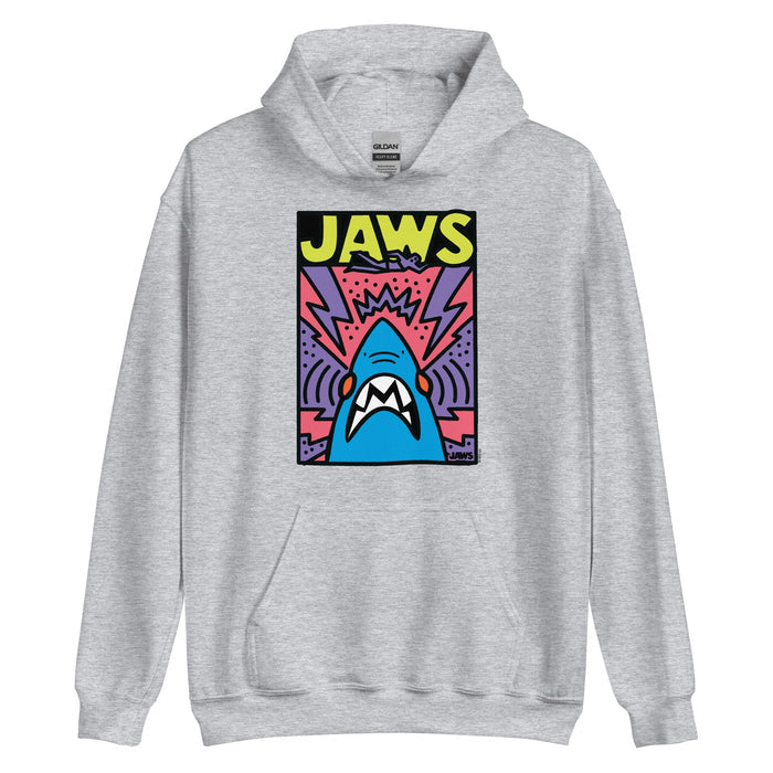 Grey Jaws movie poster doodle hoodie front view featuring the classic film artwork centered on the chest