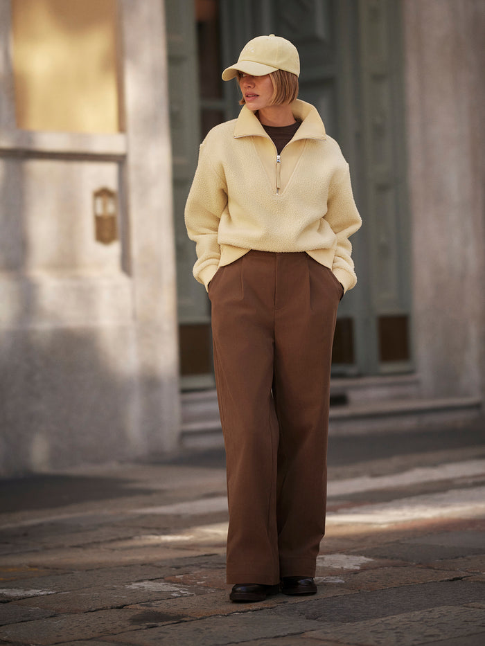 Reed Yellow|Jaylin Half Zip Fleece in Reed Yellow, front view with long sleeves and a half-zip collar, showcasing soft fleece texture.