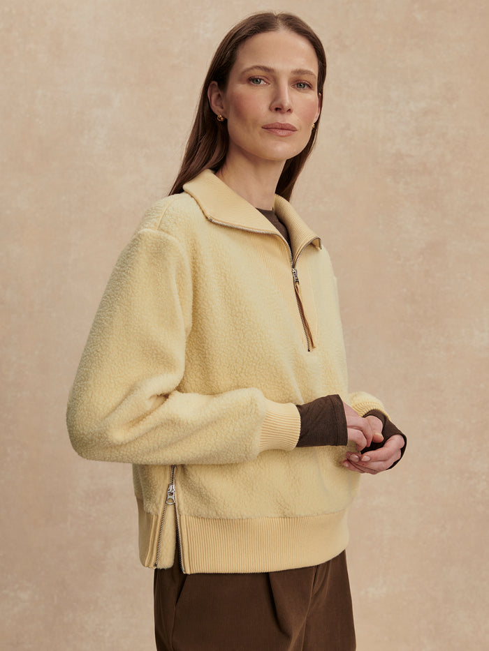 Reed Yellow|Jaylin Half Zip Fleece in Reed Yellow, featuring a half-zip closure and soft fleece fabric.