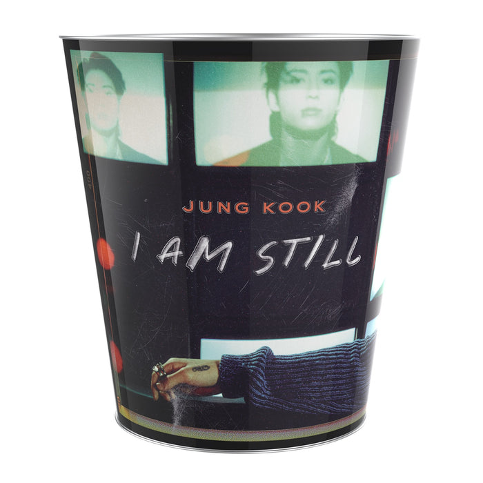 Front view of the 130oz Jung Kook popcorn tin featuring thematic character-inspired graphics