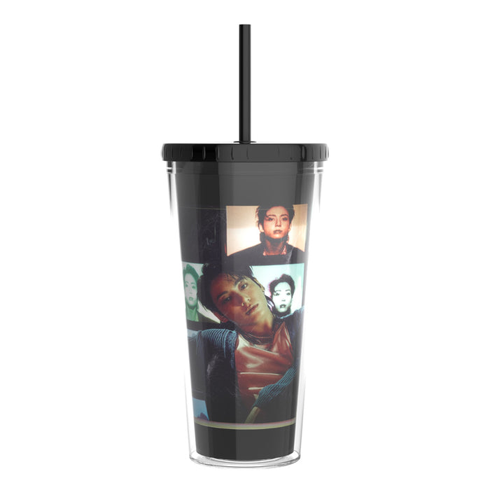 Side angle of the tumbler showing the insulated cup structure and lid