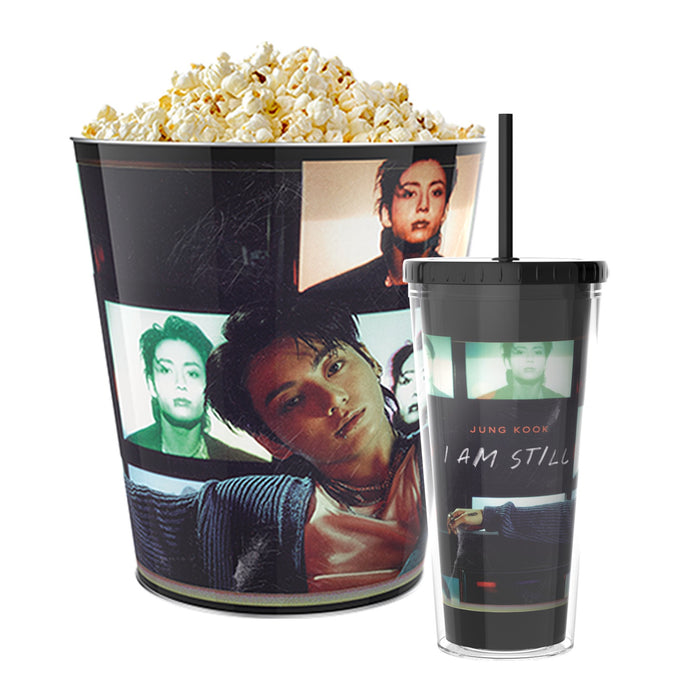 Bottom base view of the popcorn tin showing product specifications and care text