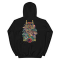 Jurassic Park dinosaurs hoodie front view showing vibrant prehistoric creature graphics on a black sweatshirt