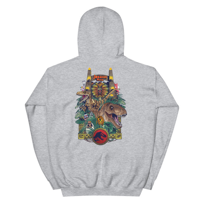 Folded stack showcasing the available color options for the Jurassic Park hoodie