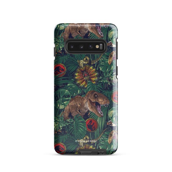 Jurassic Park jungle Samsung tough case back view showing vibrant movie artwork