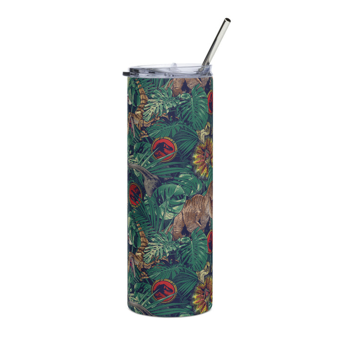 Jurassic Park stainless steel tumbler with jungle graphics and glossy finish