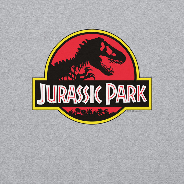 Sport grey Jurassic Park crewneck sweatshirt with the classic franchise logo printed across the chest