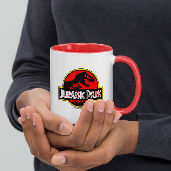 The Jurassic Park logo mug displayed on a clean surface ready for morning coffee
