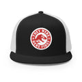 Jurassic Park trucker hat in black with the They Were Here First graphic centered on the front foam panel