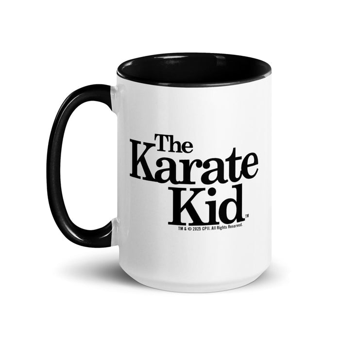 The Karate Kid yellow rim ceramic mug displayed against a neutral background