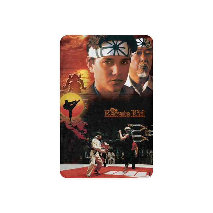 Karate Kid sherpa blanket folded neatly to display the movie key art graphic