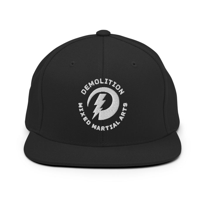 Front view of the Karate Kid Legends Demolition Hat in black with a structured flat brim and snapback closure