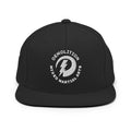 Front view of the Karate Kid Legends Demolition Hat in black with a structured flat brim and snapback closure