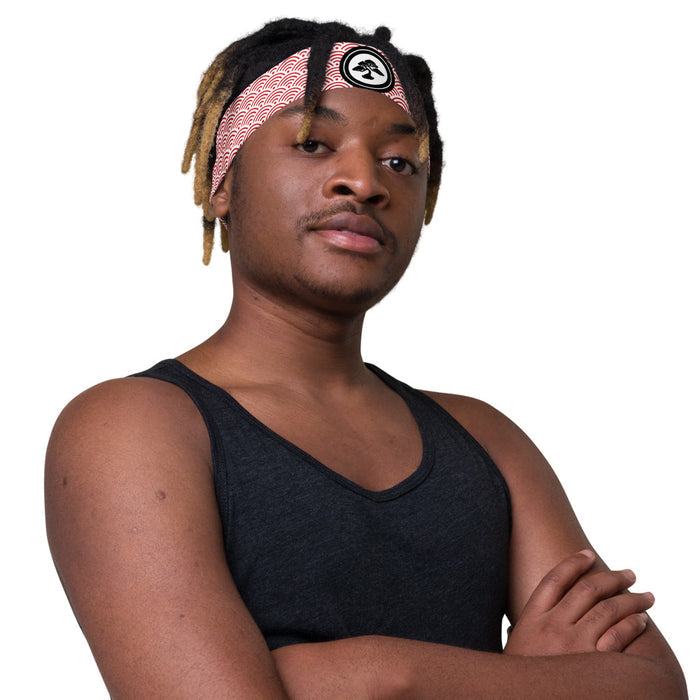 Close-up of the moisture-wicking fabric texture on the Karate Kid headband