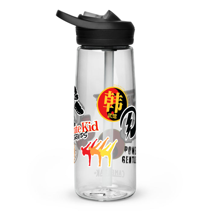 Clear 25 oz sports water bottle featuring Karate Kid Legends artwork on the front