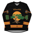 Kids Karate Kid Miyagi-Do hockey fan jersey front view in white and green with dojo graphics