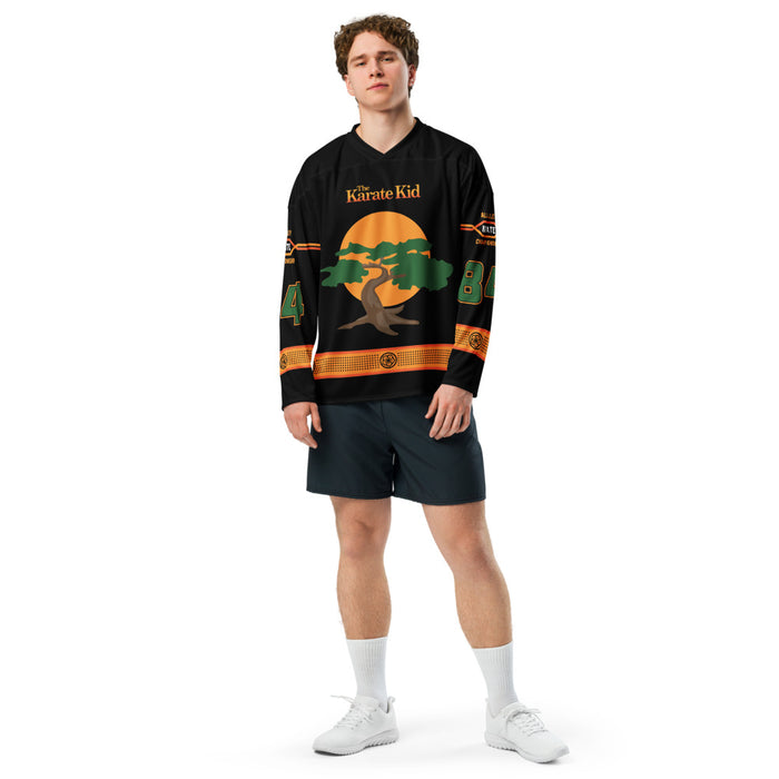 Back view of the Karate Kid jersey showing plain athletic styling and rounded shoulder yoke