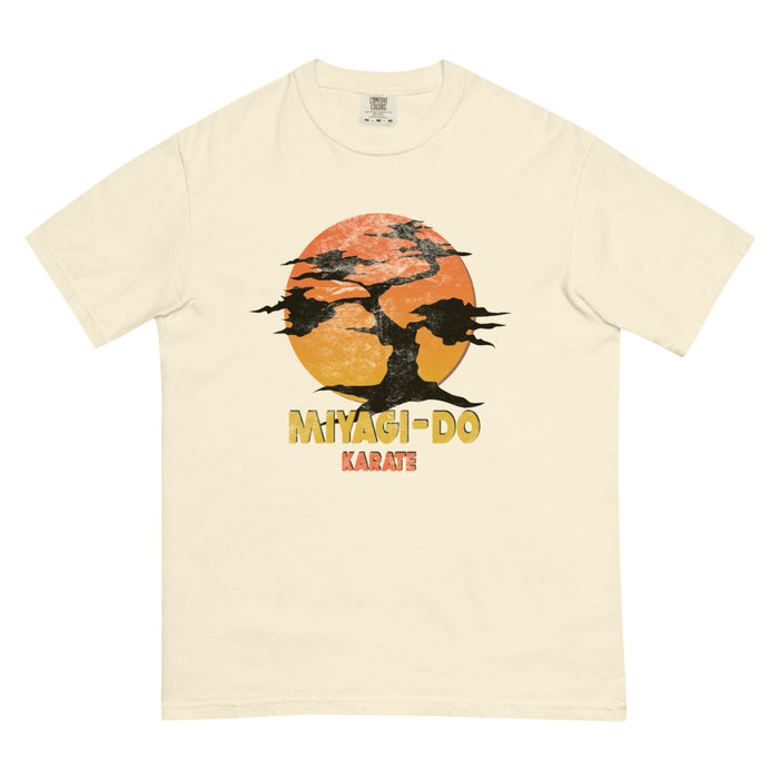 Ivory t-shirt featuring the black Miyagi-Do bonsai logo centered on the front chest