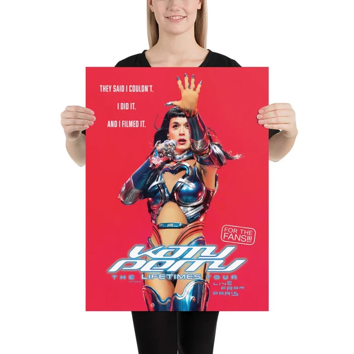 Close-up view of the Katy Perry Live From Paris commemorative concert poster