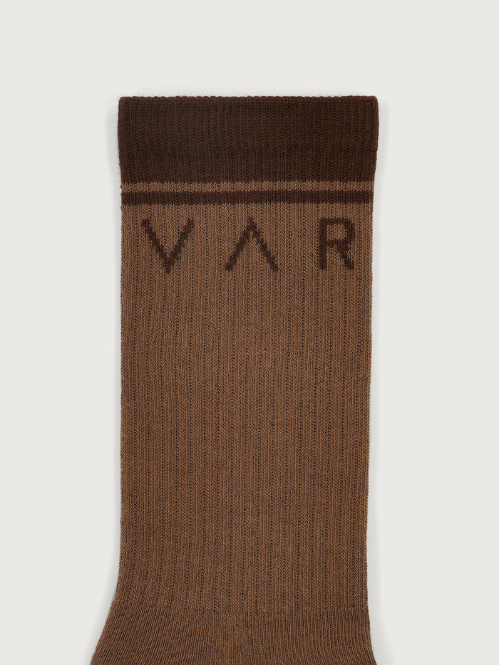 Deep Taupe|Kendrick Grip Sock in Deep Taupe, front view showing textured knit and ribbed cuff.