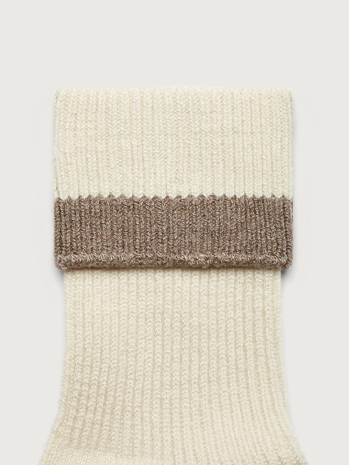 Egret/ Sandmarl|Front-facing Kerry Plush Roll Sock in Egret Sandmarl, soft plush knit with a rolled cuff.