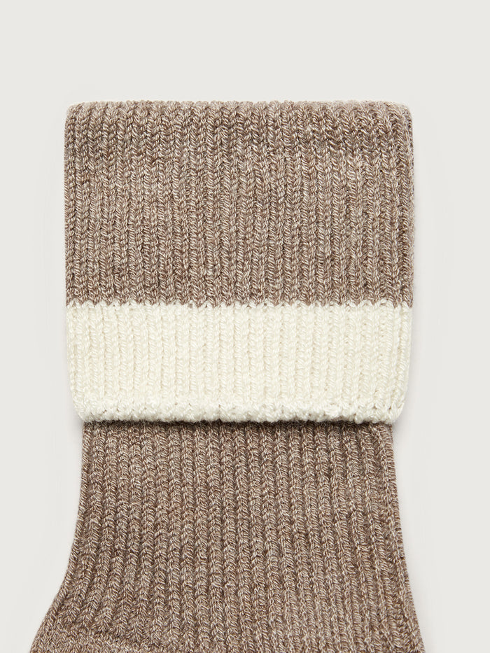 Sandmarl/ Egret|Kerry Plush Roll Sock in Sand Marl Egret, a soft marled knit sock with plush texture and rolled cuff.