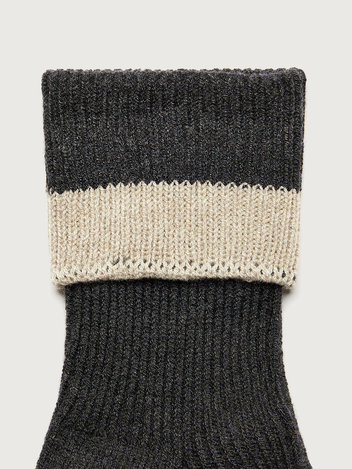 Charcoal/ Chalk|Kerry Plush Roll Sock in Charcoal Chalk, plush knit sock with rolled cuff.