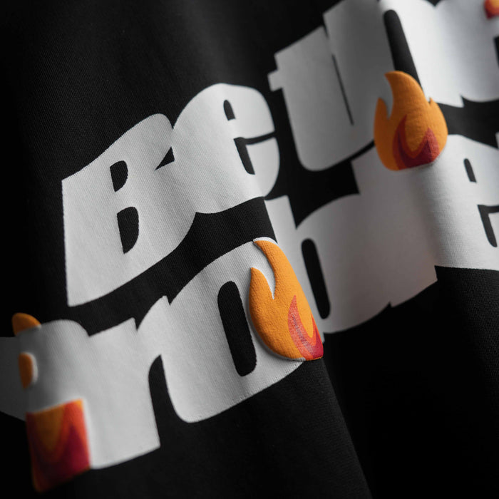 Premium oversized black flame graphic tee