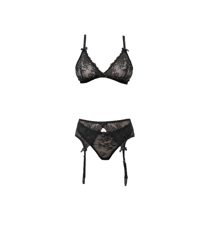 Kyoto Black Chantilly Lace Garter Belt - Carol Coelho Intimates