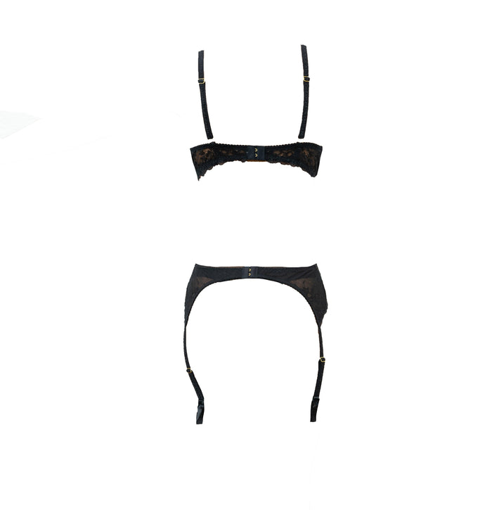 Kyoto Black Chantilly Lace Garter Belt - Carol Coelho Intimates