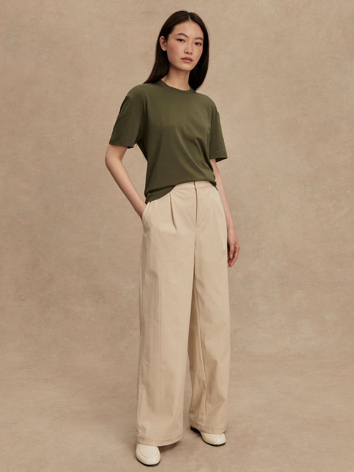 Racing Olive|Leighton Boyfriend Tee in Racing Olive, front-facing image showing a relaxed-fit olive tee.