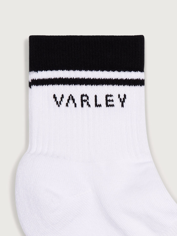 White/ Black|Lenni Half Crew Sock in White and Black, product shot highlighting mid-crew length and color-block design.