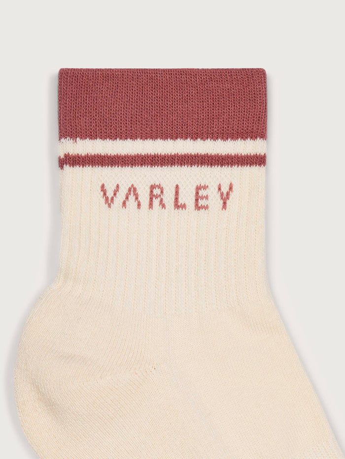 Egret/ Dusty Rose|Lenni Half Crew Sock in Egret Dusty Rose, ribbed knit texture.