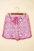 Leopard Contrast Trim Elastic Waist Drawstring Shorts