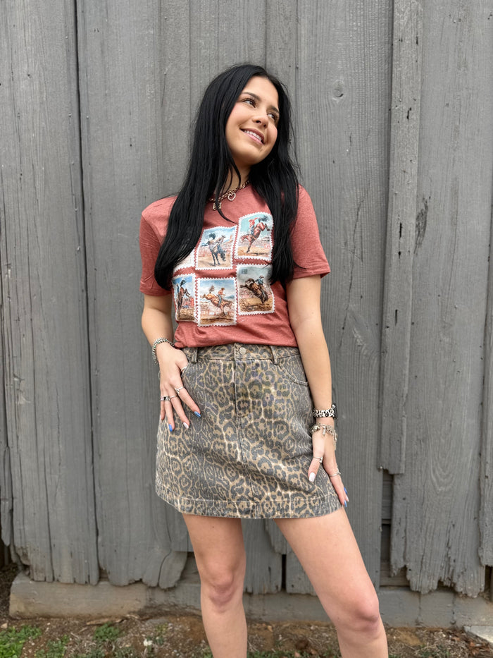 Leopard Denim Skirt