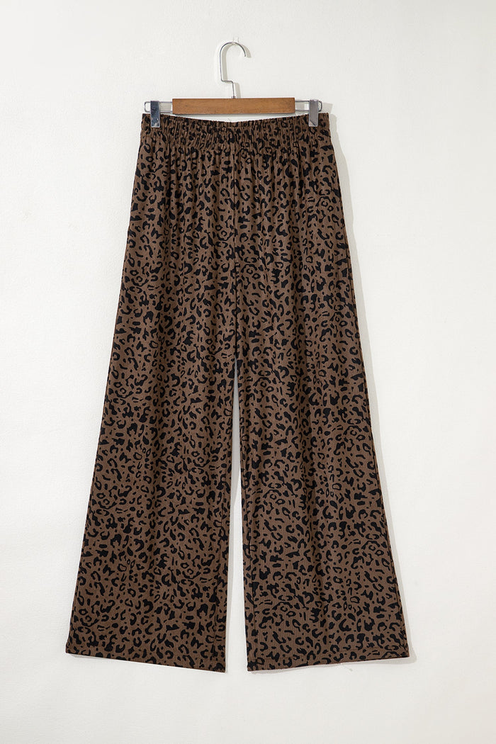 Leopard Elastic High Waist Loose Corduroy Pants