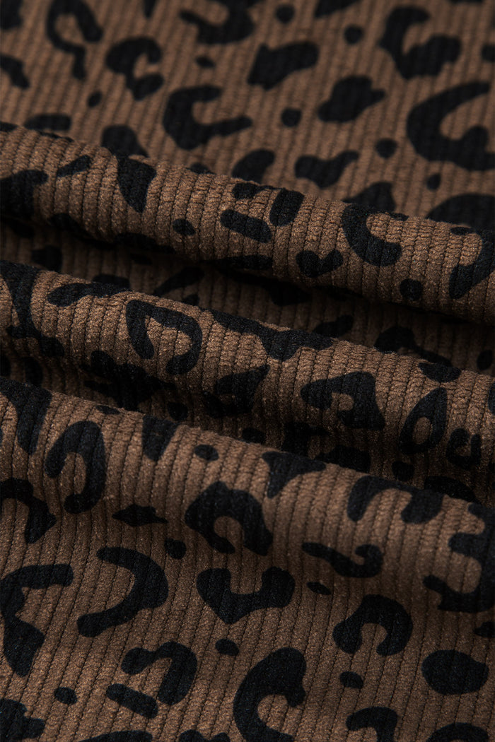 Leopard Elastic High Waist Loose Corduroy Pants