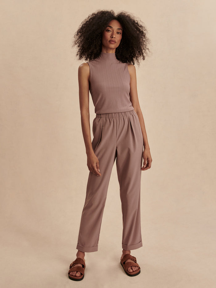 Antler|ALANA Slim Tapered Cuff Pant in Antler color, front view featuring a slim tapered leg and cuffed ankle.