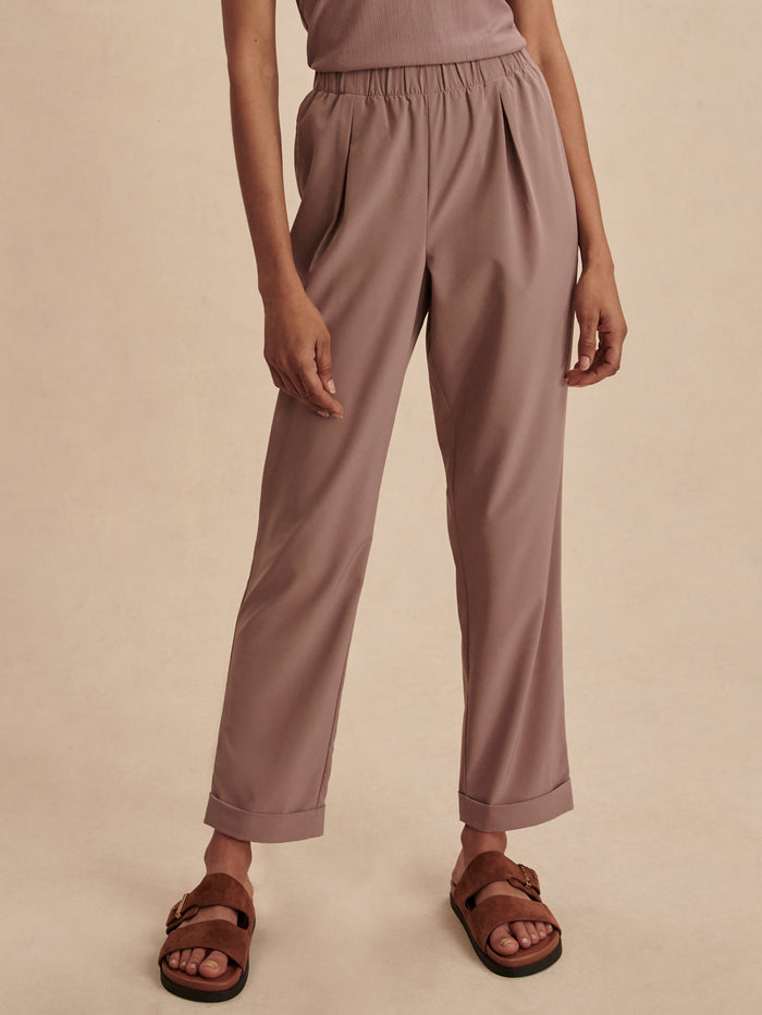 Antler|Alana Slim Tapered Cuff Pant 29 Antler, slim tapered fit with elastic waistband and turn-up cuffs, Soft Stretch Woven fabric for comfort.