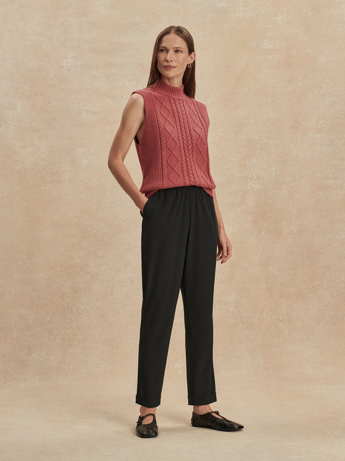Black|Alana Slim Tapered Cuff Pant 2.0 in Black, size 29, front view showing slim tapered leg and cuffed ankle.