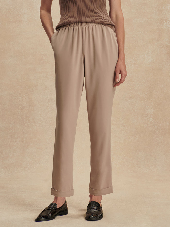 Simply Taupe|Alana Slim Tapered Cuff Pant 2.0 in Simply Taupe, full-length product shot showing a slim tapered leg with cuff.