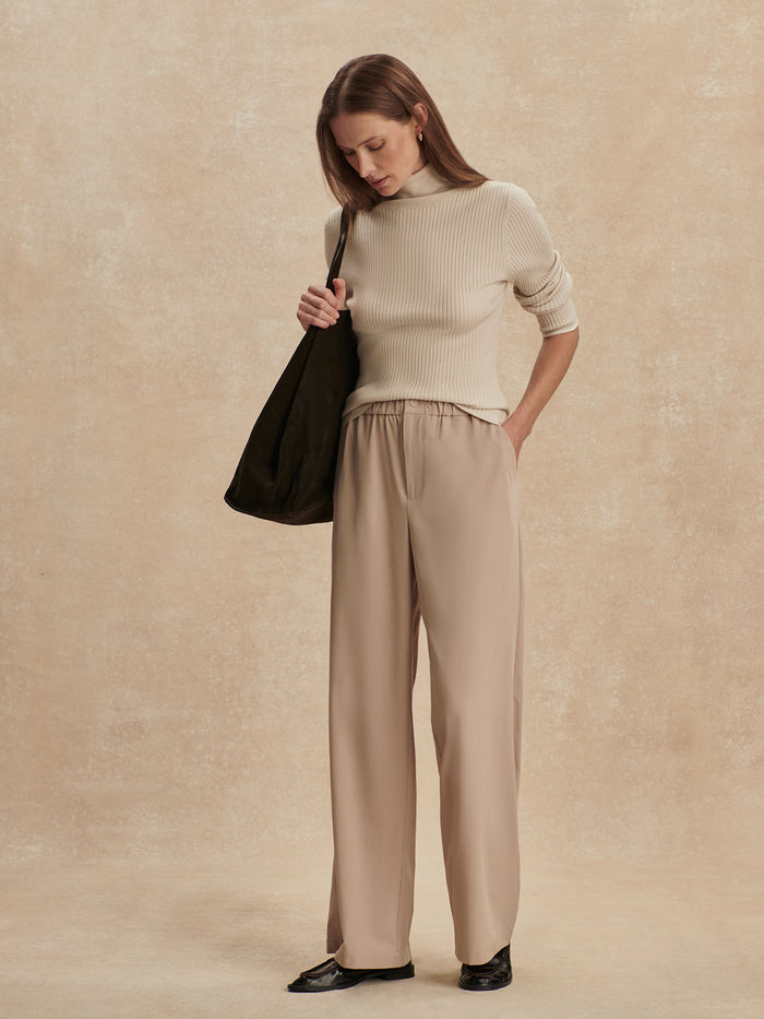 Simply Taupe|KAYSON WIDE LEG PANT 2.0 in Simply Taupe, size 32, front view highlighting the relaxed, wide-leg silhouette.