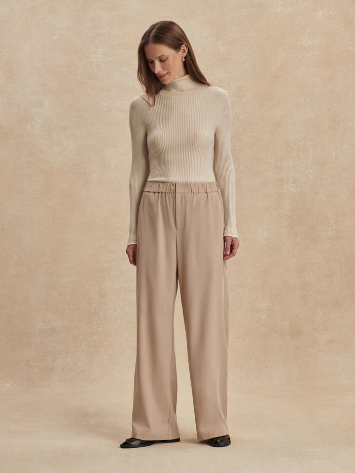 Simply Taupe|KAYSON WIDE LEG PANT 2.0 in Simply Taupe, size 32, front view showing relaxed wide-leg silhouette and clean waistband.