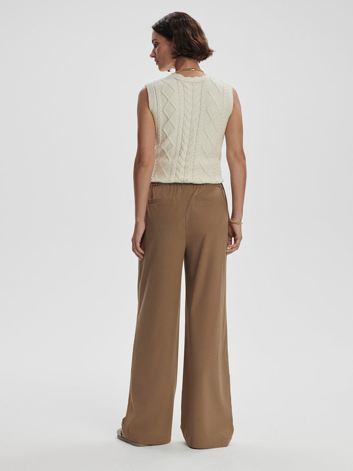 Taupe Stone|KAYSON WIDE LEG 29.5 TAUPE STONE pants, full-length front view showing a tailored high-waist silhouette and wide-leg fit.