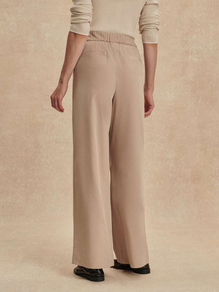 Simply Taupe|Front view of Kayson Wide Leg Pant 2.0 in Simply Taupe, size 32, full-length wide-leg silhouette.
