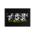 Horizontal 7 by 5 inch acrylic photo block featuring the vibrant yellow and black Linkin Park Unshatter artwork on the front