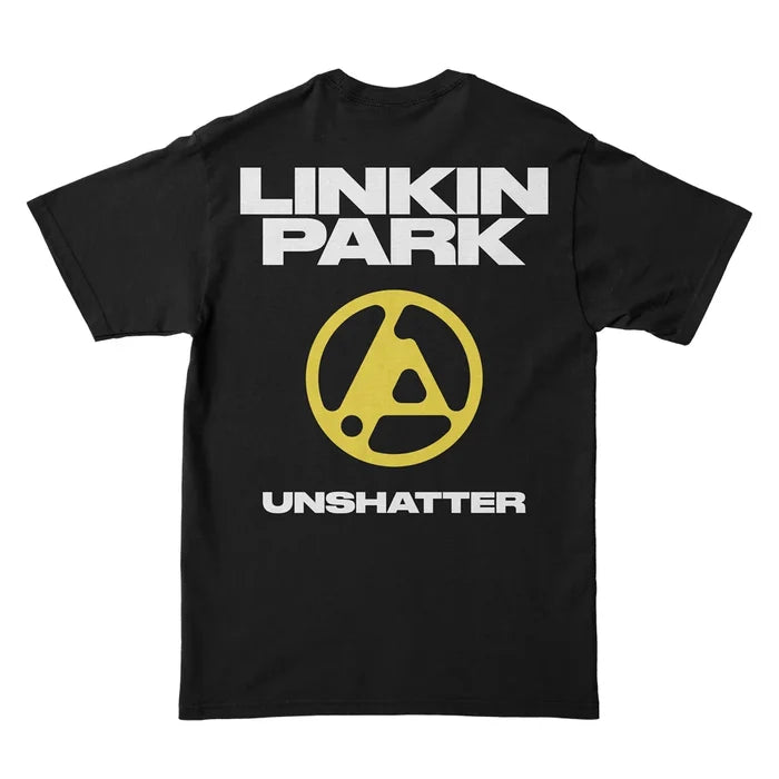 Linkin Park UNSHATTER Concert Film T-Shirt close-up of design and mid-weight fabric detail