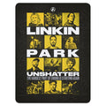 Linkin Park UNSHATTER sherpa blanket laid flat showing yellow and black movie poster artwork