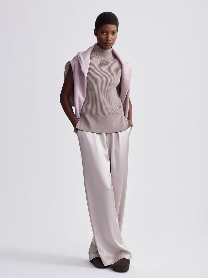 Cinder|Varley Lois High Neck Tank in Cinder, front view of a sleeveless top with a high neckline.